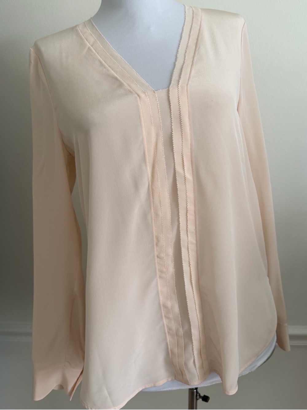 Vince 100% Silk Pintuck Half-Placket Blouse - Petal - Relaxed Size Small
